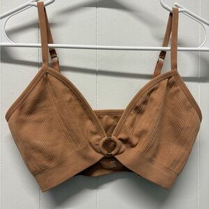 aerie Ribbed Ring-Front Bralette in Tan